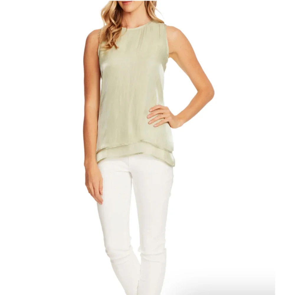 Vince Camuto Tiered Layered Silky Tank Top | Green | sz S NWT $99 - Picture 3 of 4